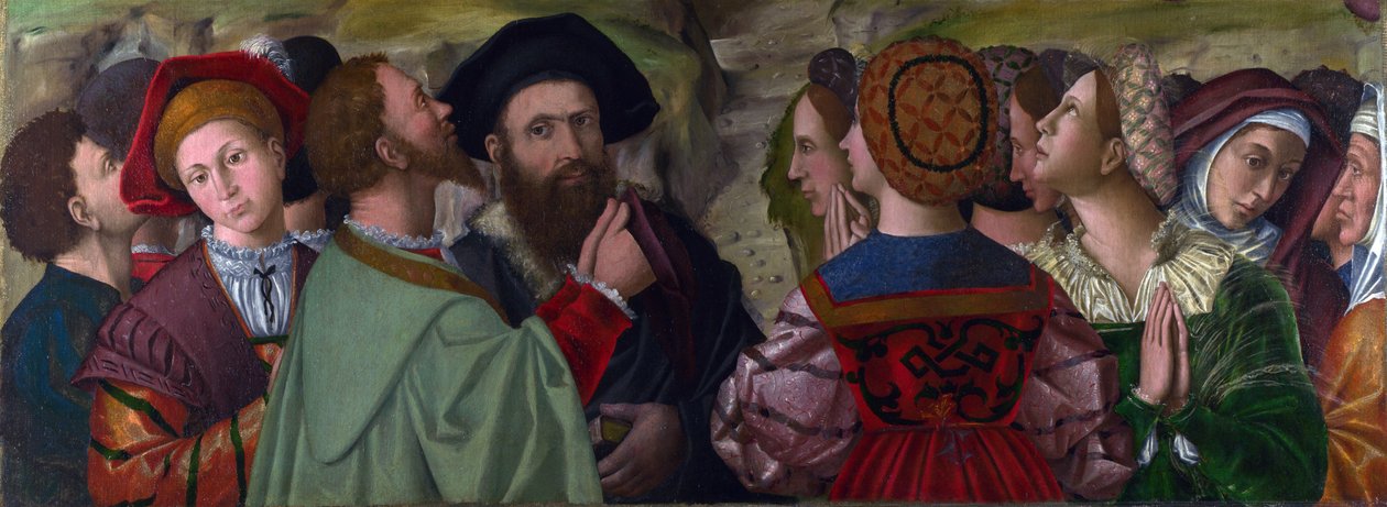 ""Giustin perhe Veronassa, Italia"" Antonio da Vendri (noin 1476-1555) maalaus, öljy kankaalle, 55 x 153 cm, noin 1520 Lontoon kansallisgalleria tekijältä Antonio da Vendri
