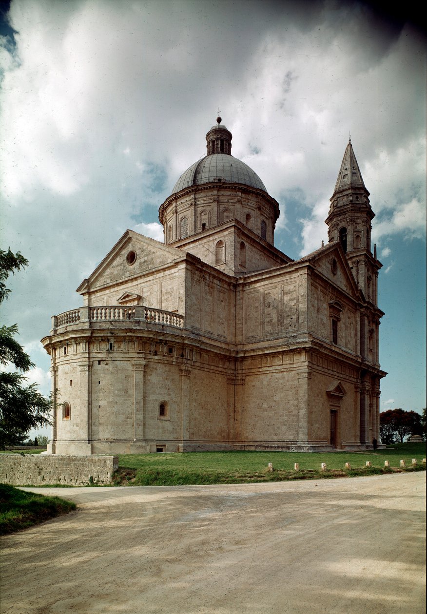 Näkymä San Biagion kirkolle, jonka rakensi arkkitehti Antonio da Sangallo entinen (1453-1534) 1518-1545 Montepulciano, Toscana. Italia tekijältä Antonio da the elder Sangallo