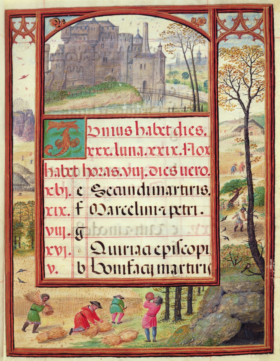 Kesäkuu, miniatyyrit teoksesta "Dom Manuelin tuntikirja", 1517-38 (tempera vellum) tekijältä Antonio de Hollanda
