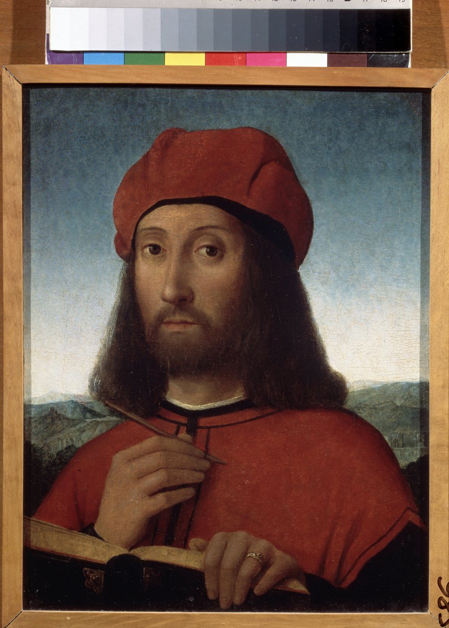 Miehen muotokuva (miehen muotokuva). Antonello de Saliban (Antonio da Saliba) maalaus (noin 1467-1535 jälkeen). Öljy puulle, 30 x 23 cm. Sisilian taide, italialainen renessanssi. Pushkinin taidemuseo, Moskova. tekijältä Antonio de Saliba