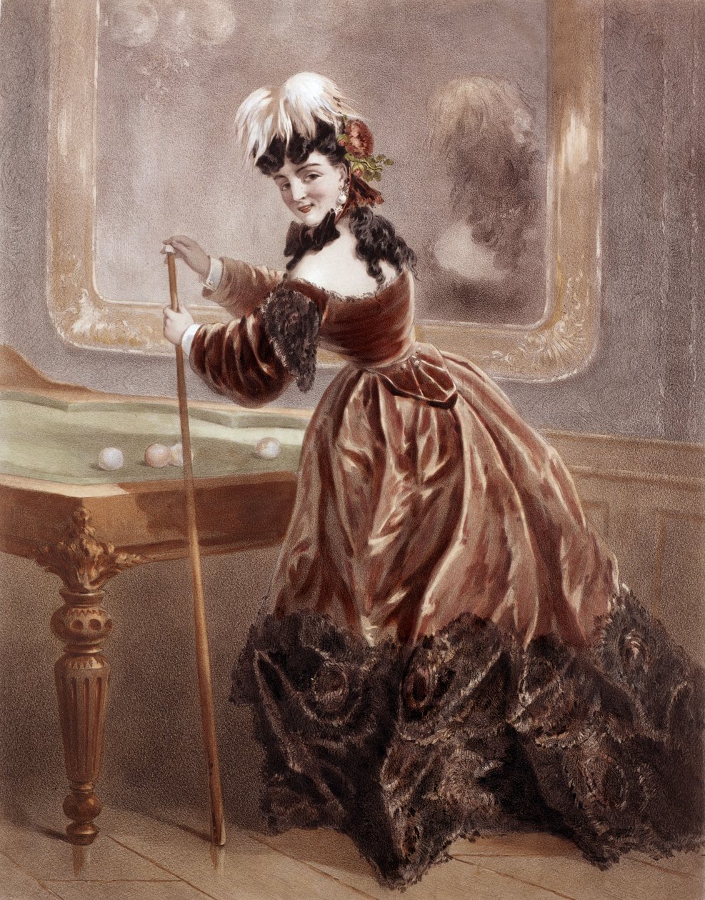 Kurtisaani 2. Imperiumin aikaan pelaten biljardia (värikaiverrus) tekijältä Antony Paul Emile Morlon