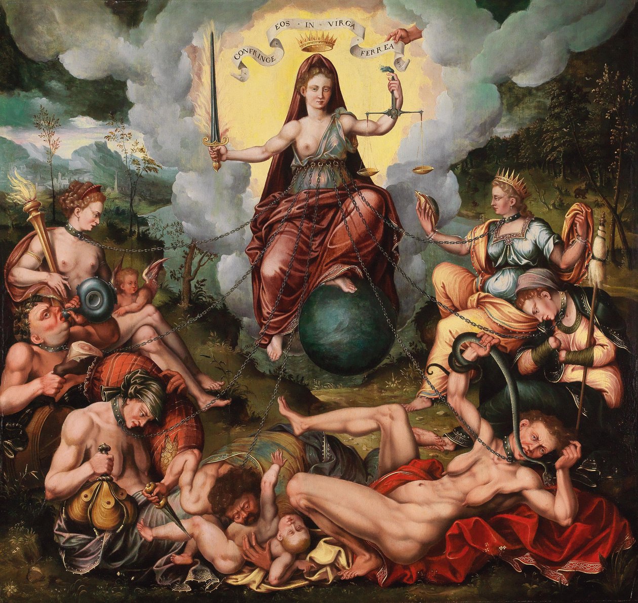 Justitia voittaa seitsemän kuolemansyntiä, n. 1600. tekijältä Antoon Claeissens