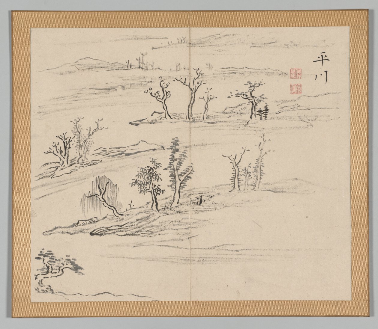 Double Album of Landscape Studies Ikeno Taigan jälkeen, Volume 2 leaf 9, 17th century. tekijältä Aoki Shukuya