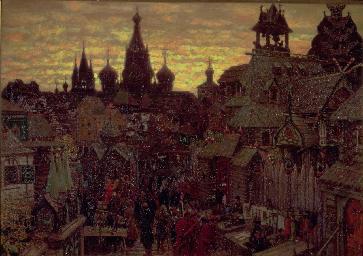 1700-luvun Moskova, katu Kitay Gorodissa, 1900 tekijältä Apollinari Mikhailovich Vasnetsov
