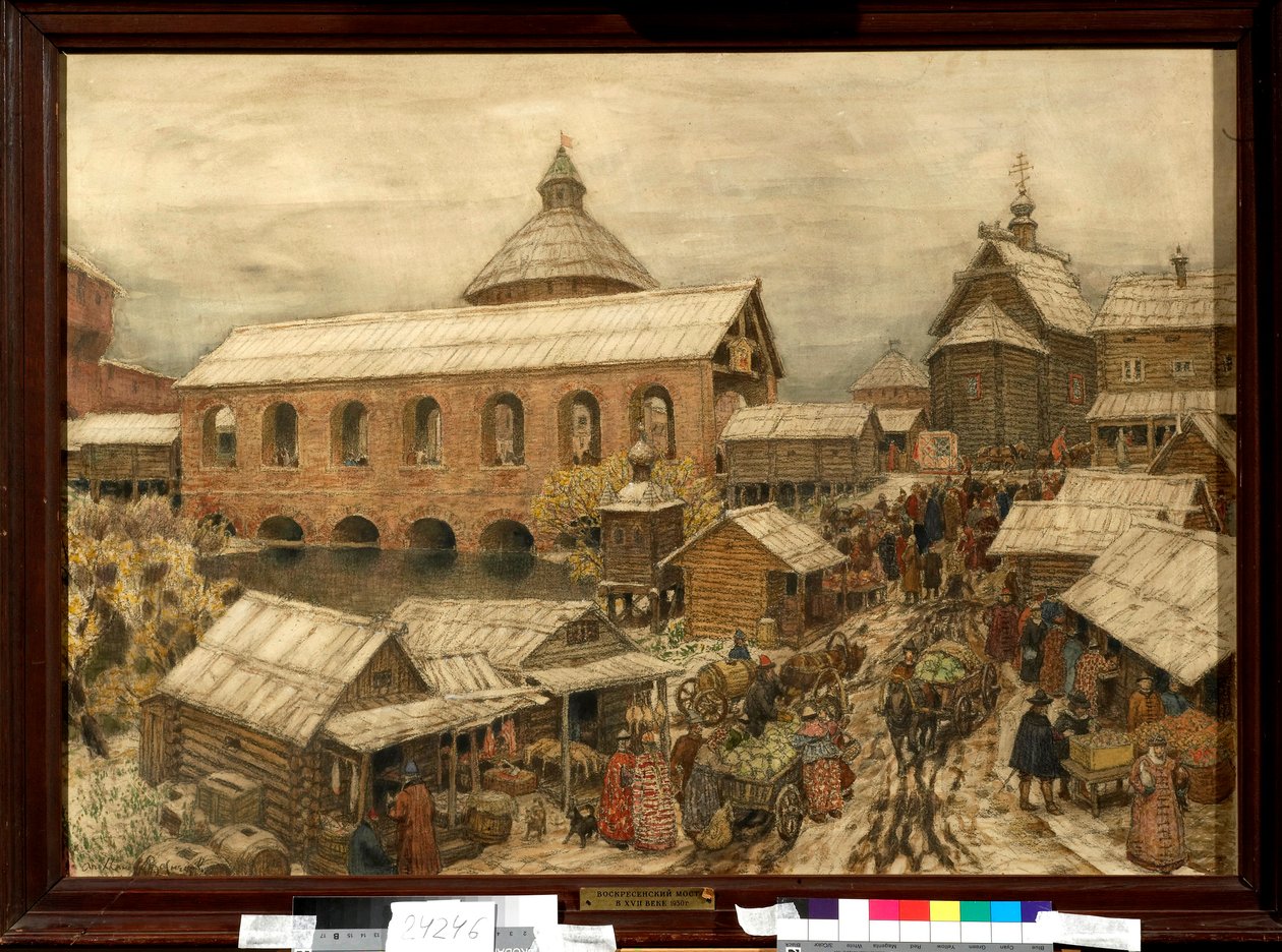 Kävele Moskovan Okhotny Riadin alueella 1200-1500-luvulla - Appolinari Mikhaylovich Vasnetsovin (1856-1933) teos tekijältä Apollinari Mikhailovich Vasnetsov