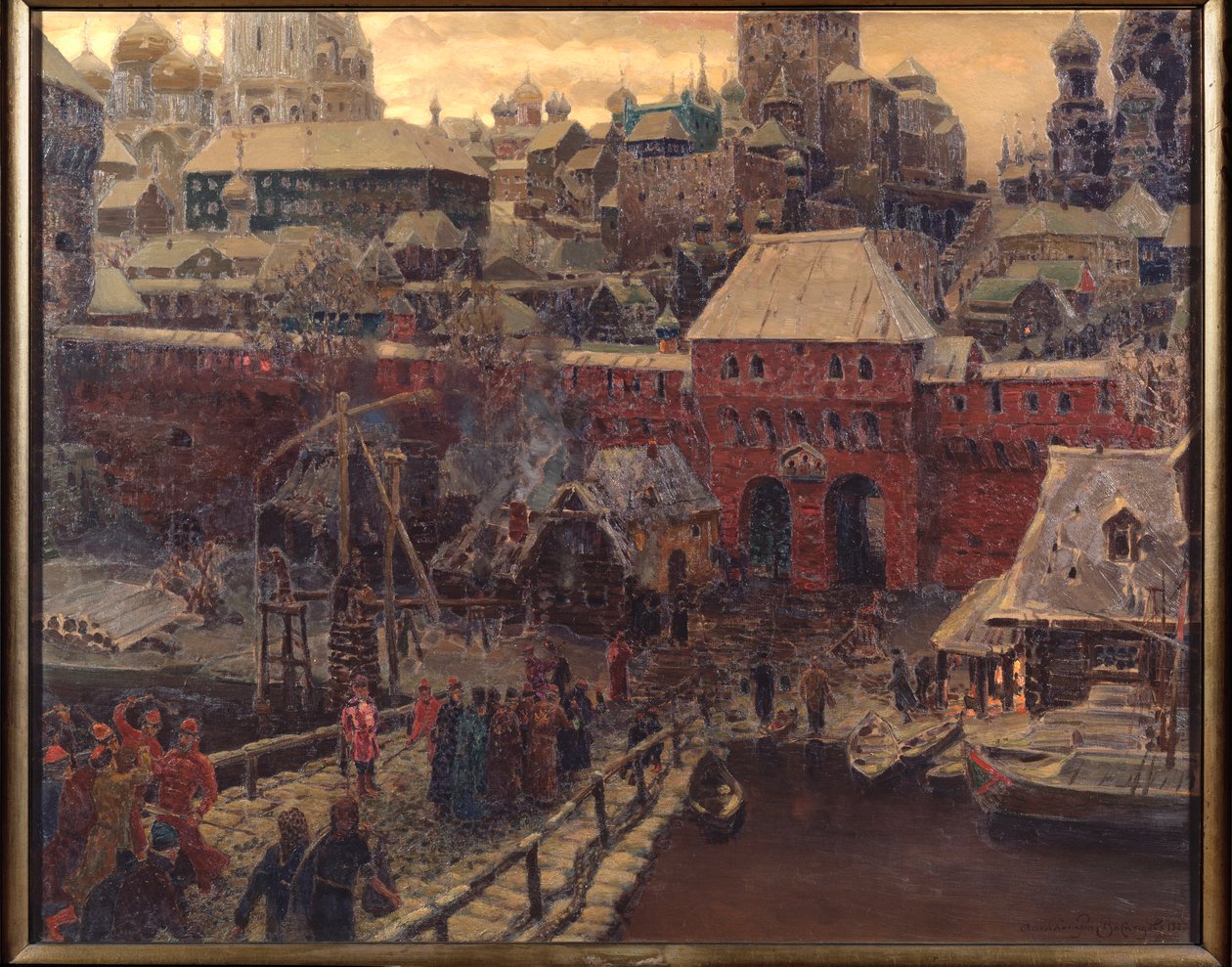 Moskova 1600-luvulla, Moskvoretskin silta ja vesiportti - Appolinari Mikhaylovich Vasnetsovin (1856-1933) maalaus, öljy kankaalle tekijältä Apollinari Mikhailovich Vasnetsov
