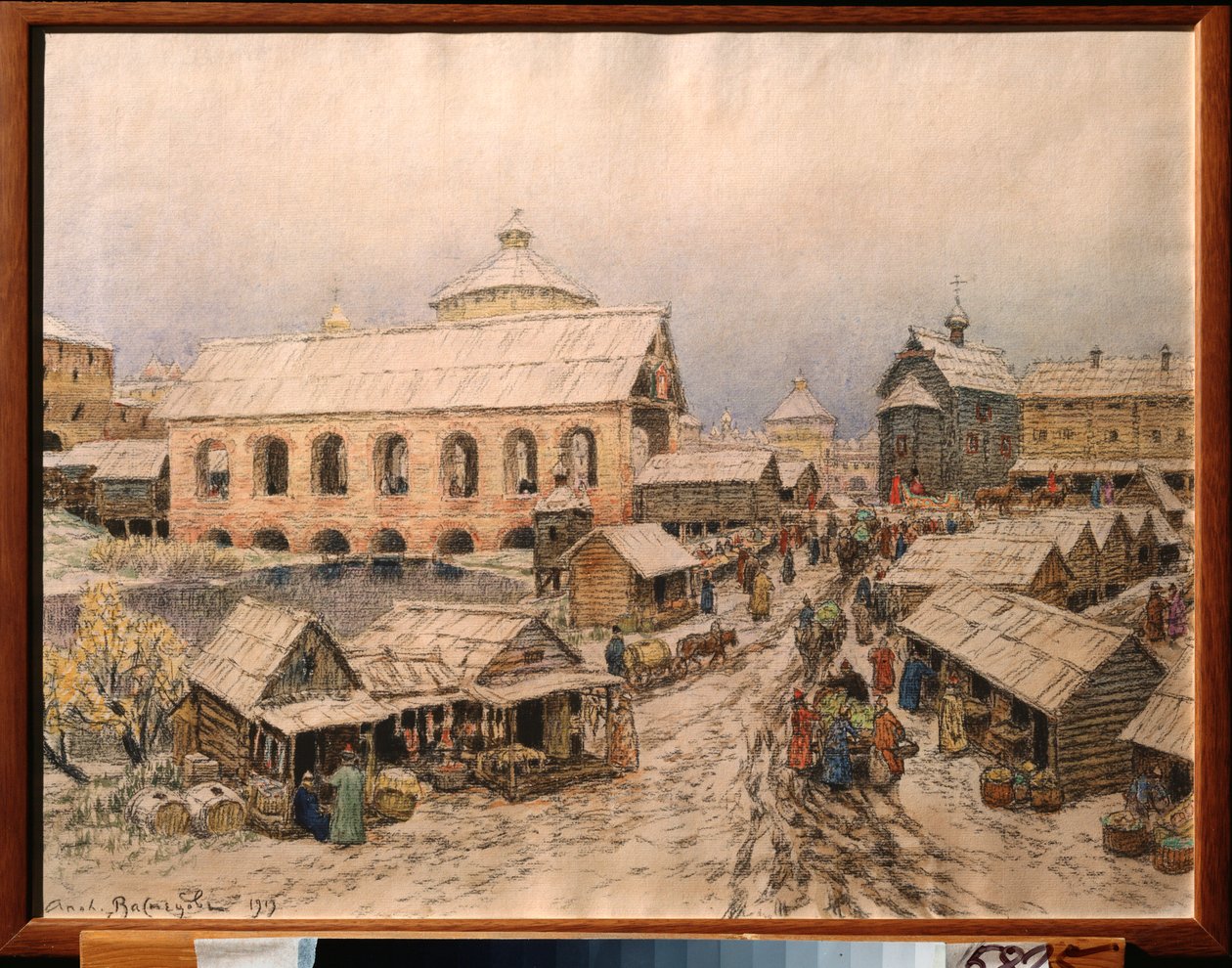 Moskova 1600-luku, Ylösnousemussilta - Appolinari Mikhaylovich Vasnetsovin (1856-1933) teos, akvarelli ja puuhiili paperille tekijältä Apollinari Mikhailovich Vasnetsov