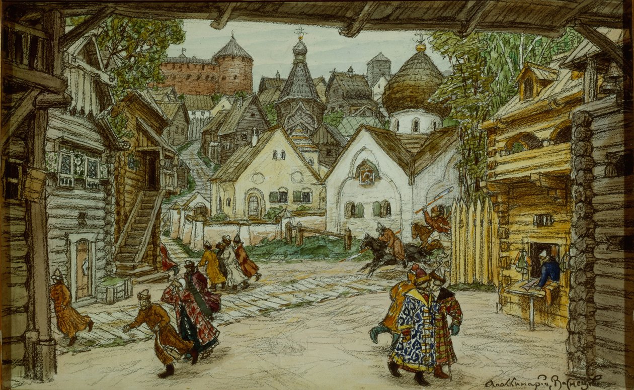 Lavastus Pjotr Tšaikovskin oopperaan The Oprichnik The Guardsman, 1911 tekijältä Apollinari Mikhailovich Vasnetsov