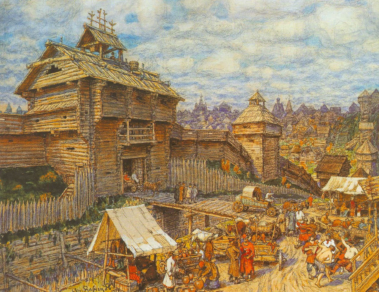 Puinen Moskovan kaupunki 1300-luvulla tekijältä Apollinari Mikhailovich Vasnetsov