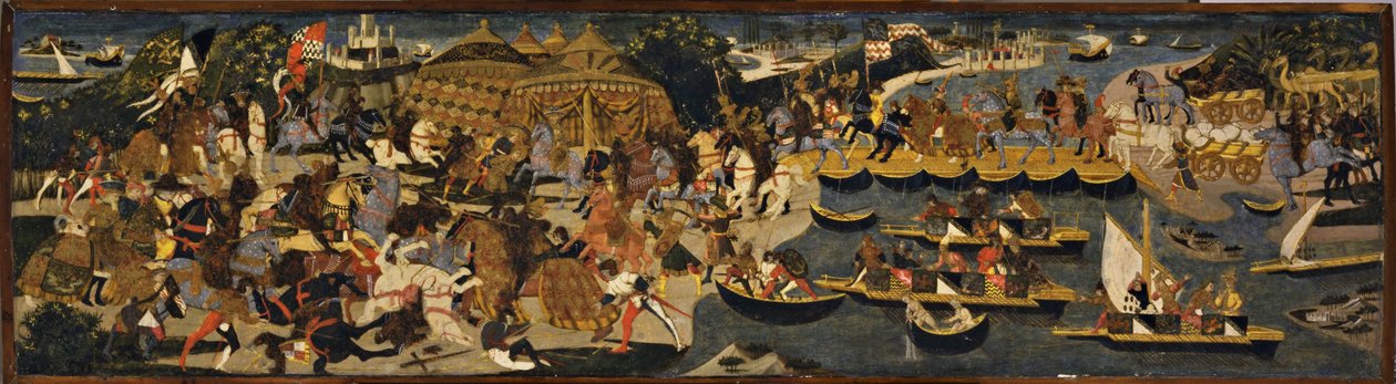 Taistelu ateenalaisten ja persialaisten välillä, Cassone-paneeli, 1463 (tempera ja öljy, kulta- ja hopealehti puussa) tekijältä Apollonio di Giovanni di Tommaso