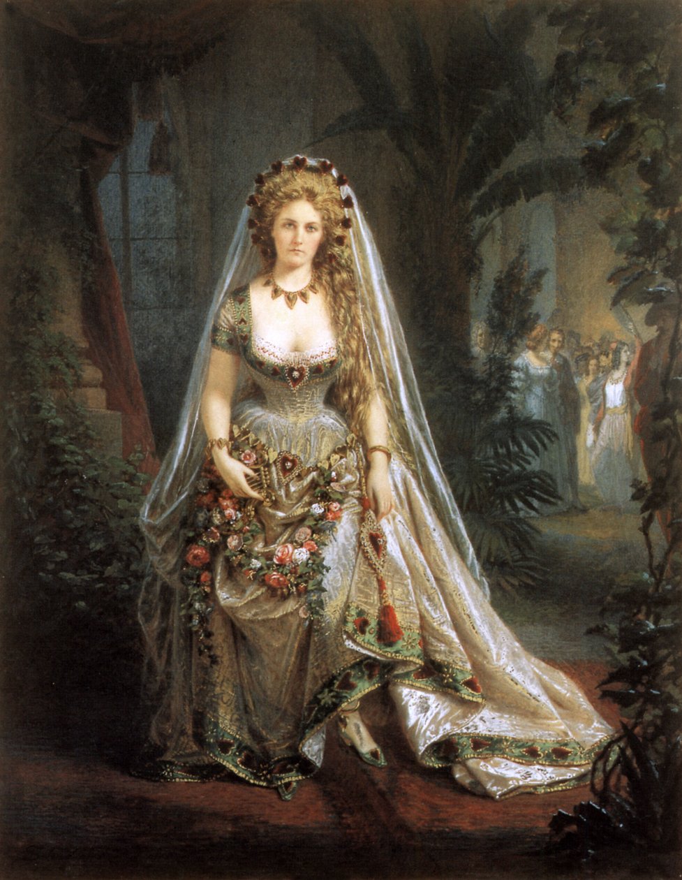 Castiglionen kreivitär sydämen kuningattarena Pierre-Louis Piersonin (1822-1913) valokuvan mukaan 1861-63 (guassilla päällemaalattu suolapaperiprintti) tekijältä Aquilin Schad