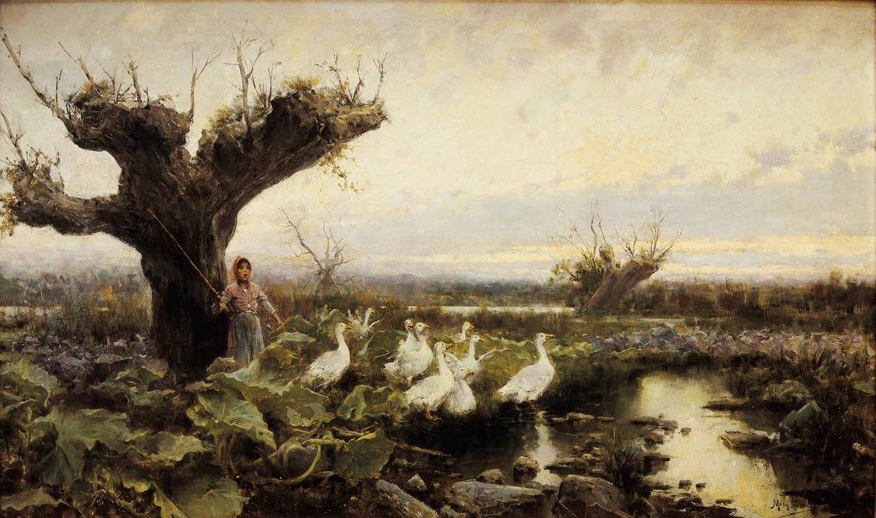 Pieni hanhenvartio, Arcadi Mas Fondevilan maalaus, 1900-luvun alku tekijältä Arcadi Mas i Fondevila