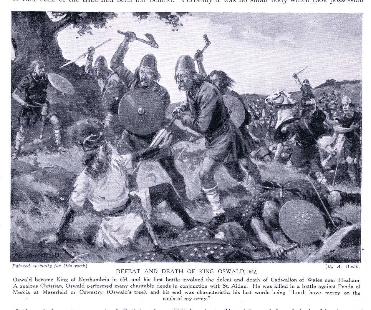 Kuningas Oswaldin tappio ja kuolema AD642, 1920-luku tekijältä Archibald Webb