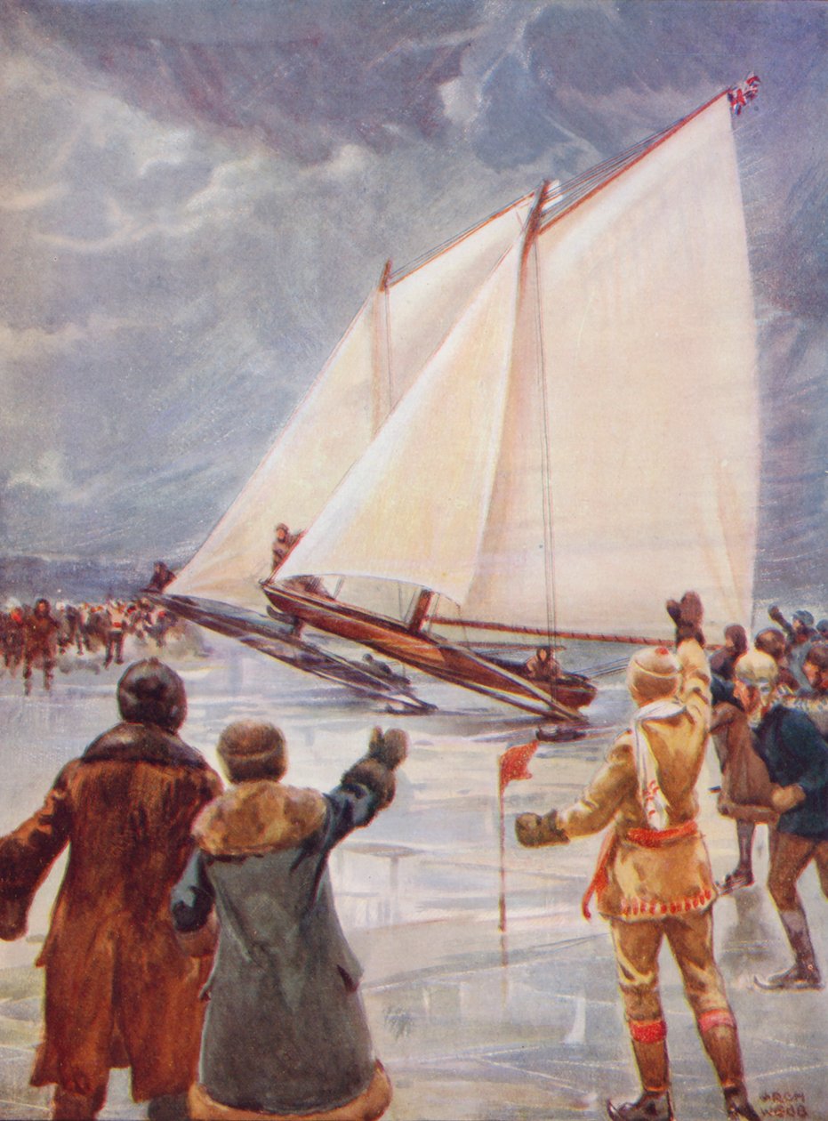 Jääpurjehdus (värillinen litografia) tekijältä Archibald Bertram (after) Webb
