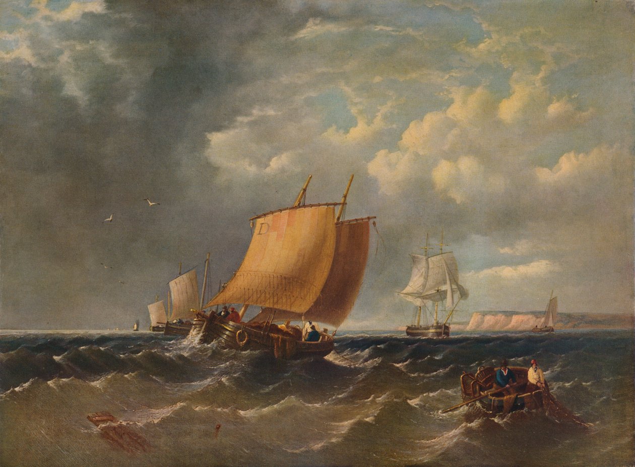 Fishing Lugger Kentin rannikolla, c1854, 1938 tekijältä Archibald Webb