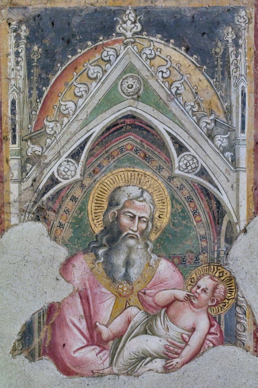 San Simeon pitelee Jeesus-lasta sylissään Luukkaan evankeliumin kertomuksen mukaan (fresko). tekijältä Aretino Luca Spinello or Spinelli
