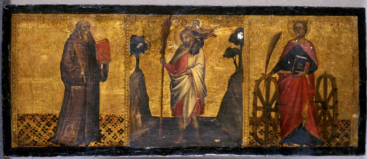 St. Benedictus, St. Christopher ja St. Catherine, n. 1400 (tempera poppelipuulla) tekijältä Aretino Luca Spinello or Spinelli
