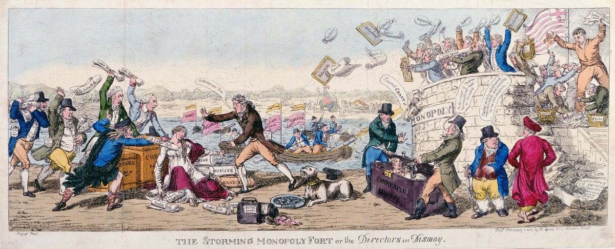 The Storming of Monopoly Fort eli The Directors in Dismay, julkaistu 1813 tekijältä Argus