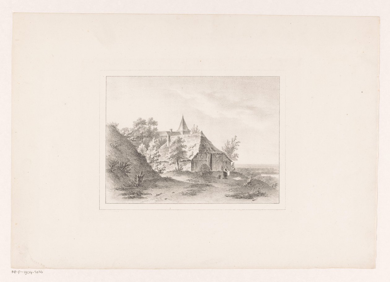Kylän reuna, jossa nainen valkaisee pyykkiä tekijältä Arie Ketting de Koningh (attributed to)