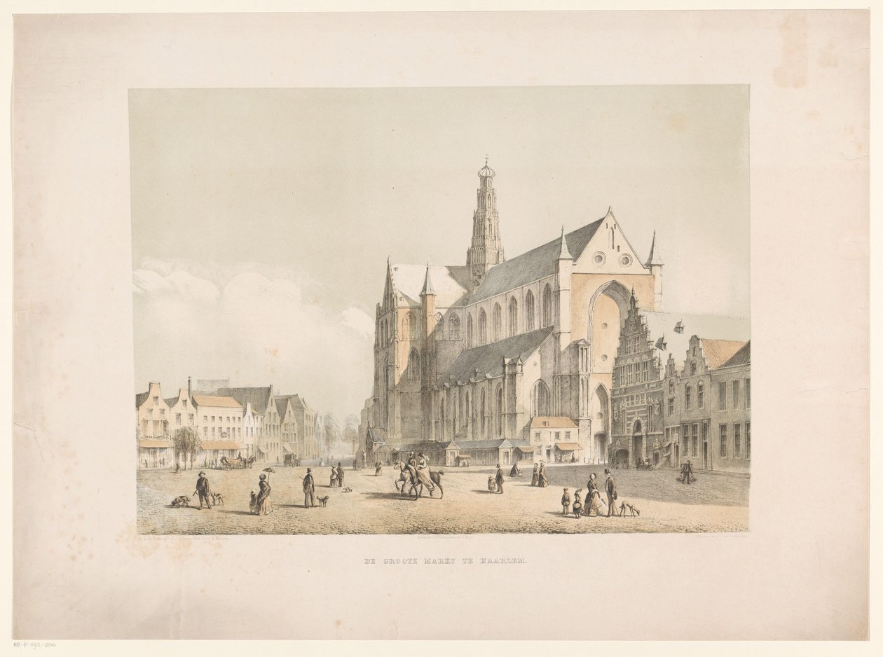 Näkymä Sint-Bavon kirkolle ja Grote Marktille Haarlemissa Groote Markt Haarlemissa (otsikko esineessä) tekijältä Arie Ketting de Koningh