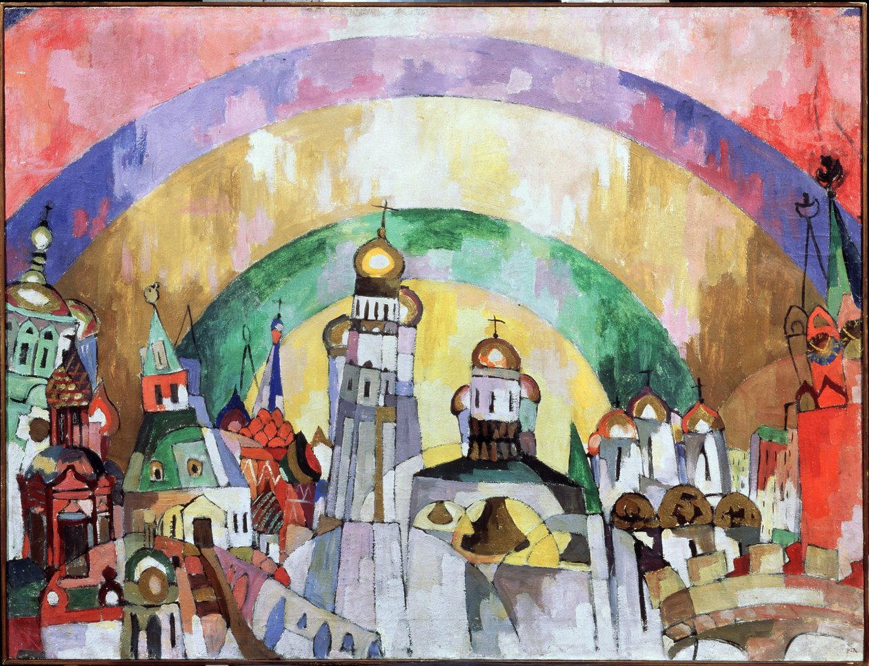 Koristeellinen Moskova. (Firmament. Koristeellinen Moskova). Aristarkh Vasilyevich Lentulov (Lentulov) (1882-1943) maalaus, öljy kankaalle tekijältä Aristarkh Vasilievic Lentulov