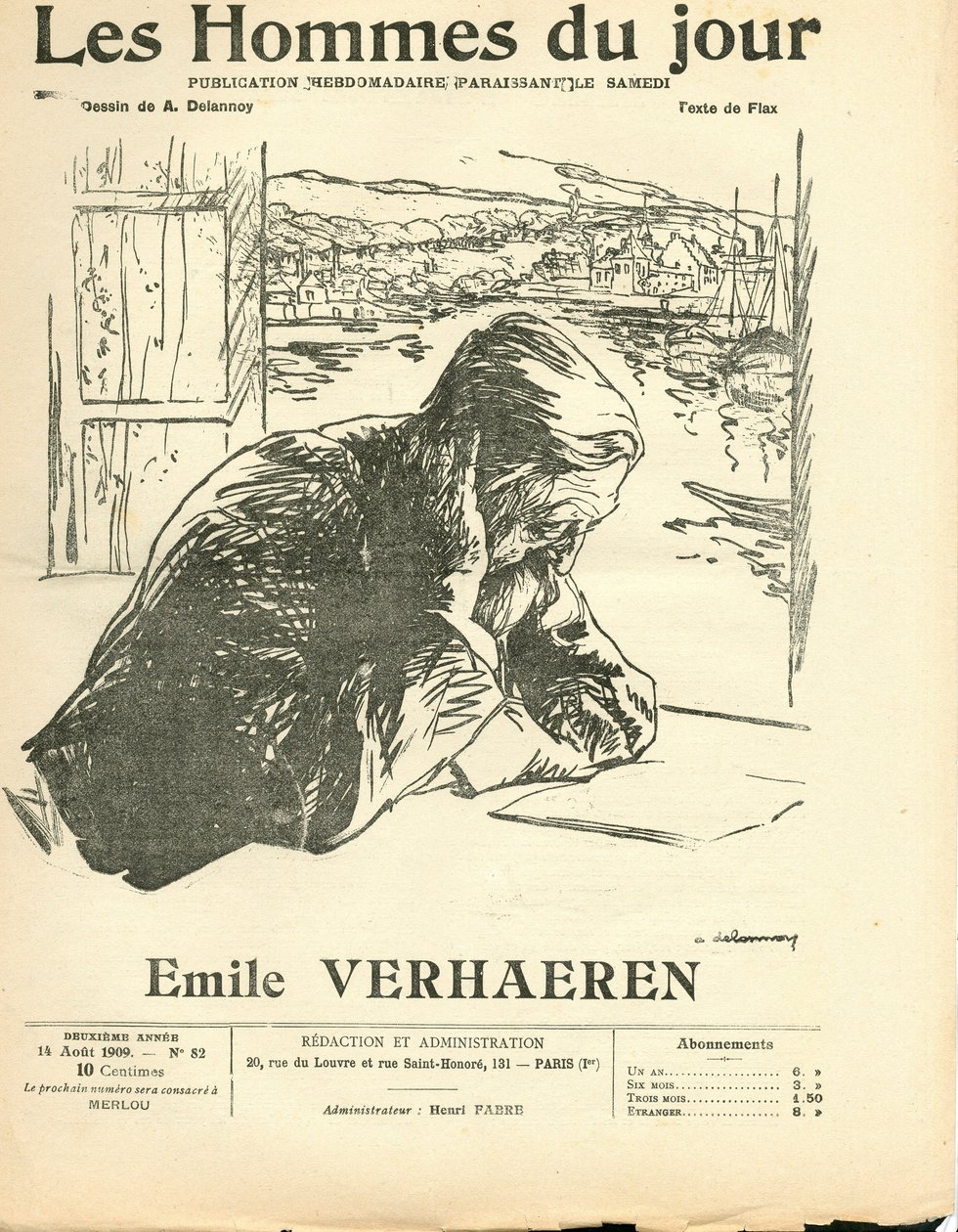 Kansi kappaleesta ""The Men of the Day"", satiirinen mustavalkoinen tekijältä Aristide Delannoy