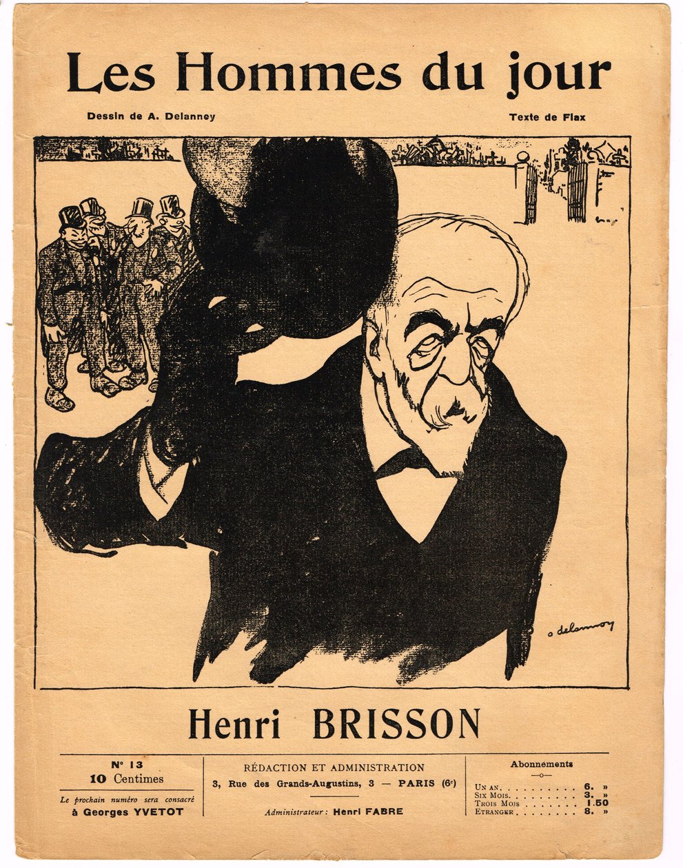 Kansi "" The Men of the Day "", Satiirinen mustavalko tekijältä Aristide Delannoy
