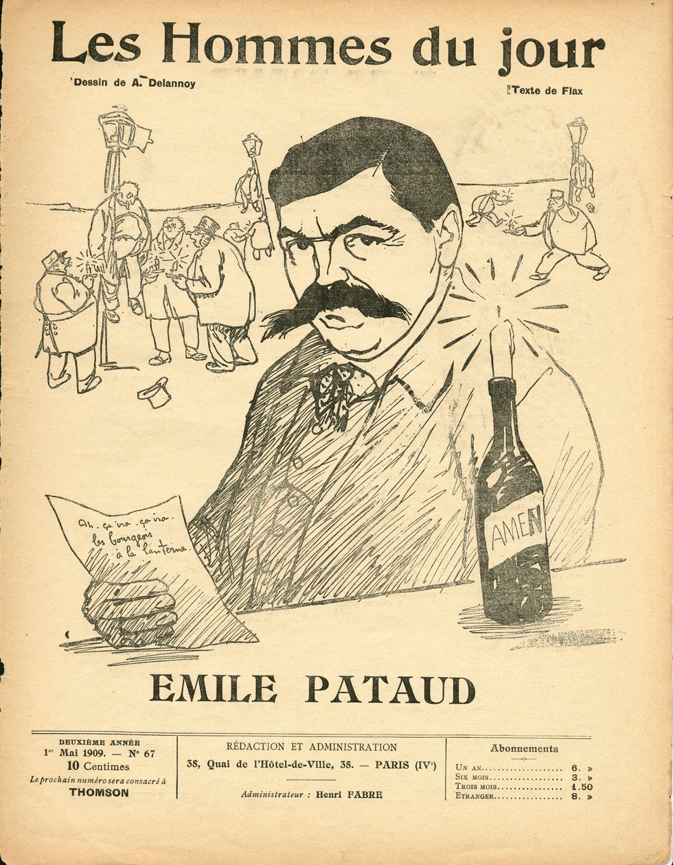 Kansi kappaleesta ""The Men of the Day"", satiirinen mustavalkoinen tekijältä Aristide Delannoy