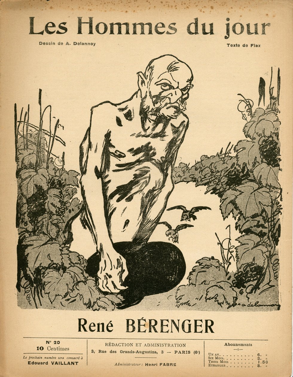 Kansi kappaleesta ""The Men of the Day"", satiirinen mustavalkoinen, ca. 1909: Sensuuri - Berenger Rene (1830-1915) - Kuvitus: Aristide Delannoy (1874-1911) tekijältä Aristide Delannoy