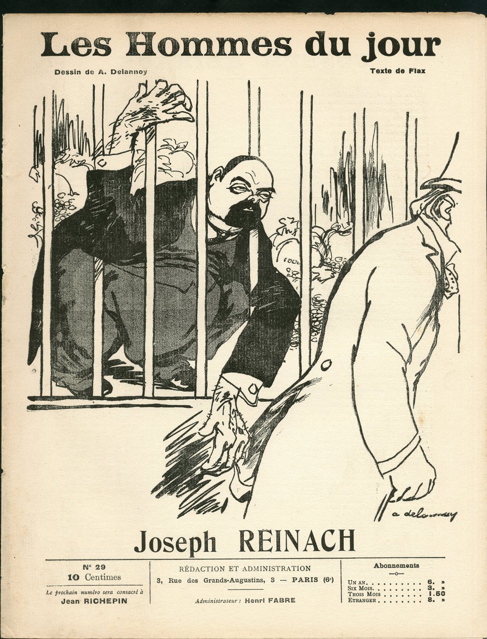 Kansi "" The Men of the Day" -julkaisusta, noin 1905 - kuvitus: Aristide Delannoy (1874-1911): Antisemitismi, hopea - Reinach Joseph (1856-1921), apina tekijältä Aristide Delannoy