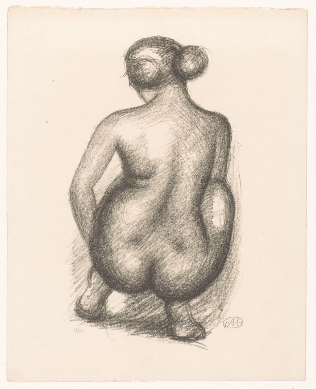 Kyykky alaston nainen takaa katsottuna Femme accroupie de dos (alkuperäinen nimi) tekijältä Aristide Maillol (signed by artist)