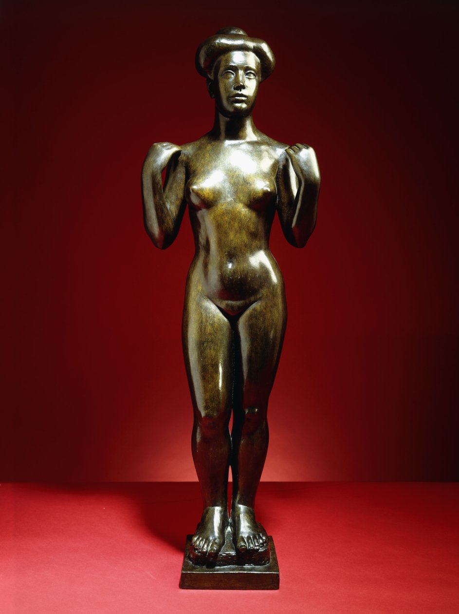 Kylpylä, kädet koholla; Baigneuse, aux Bras Leves, n. 1900 (pronssi vihreänruskealla patinalla) tekijältä Aristide Maillol