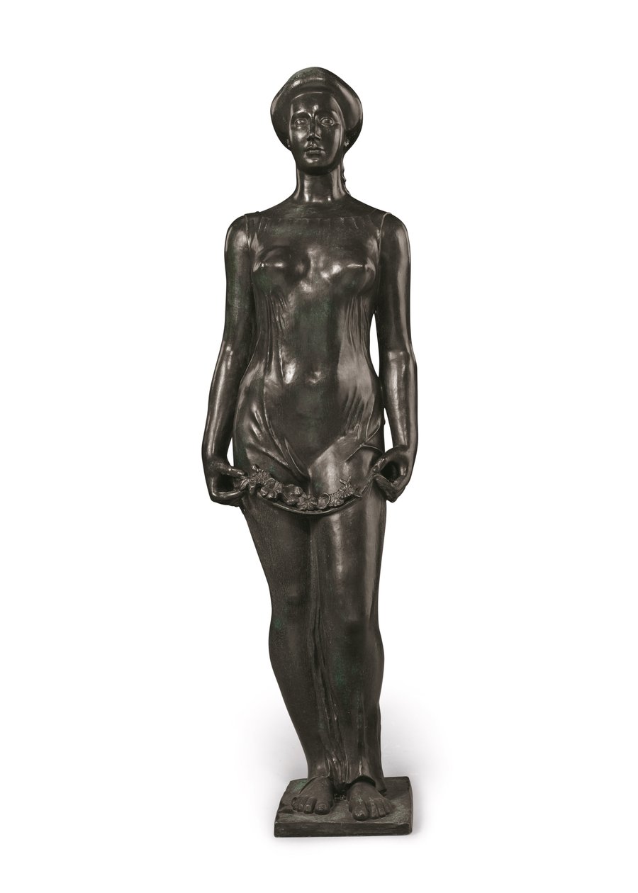 Flore (pronssi mustalla ja vihreällä patinalla) tekijältä Aristide Maillol