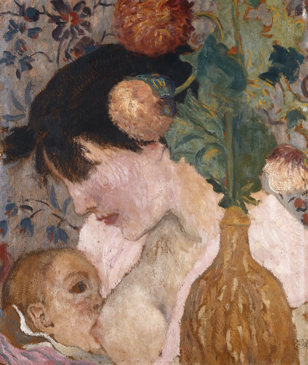Äiti ja lapsi; Mere et Enfant, n. 1895 (öljy aluksella) tekijältä Aristide Maillol