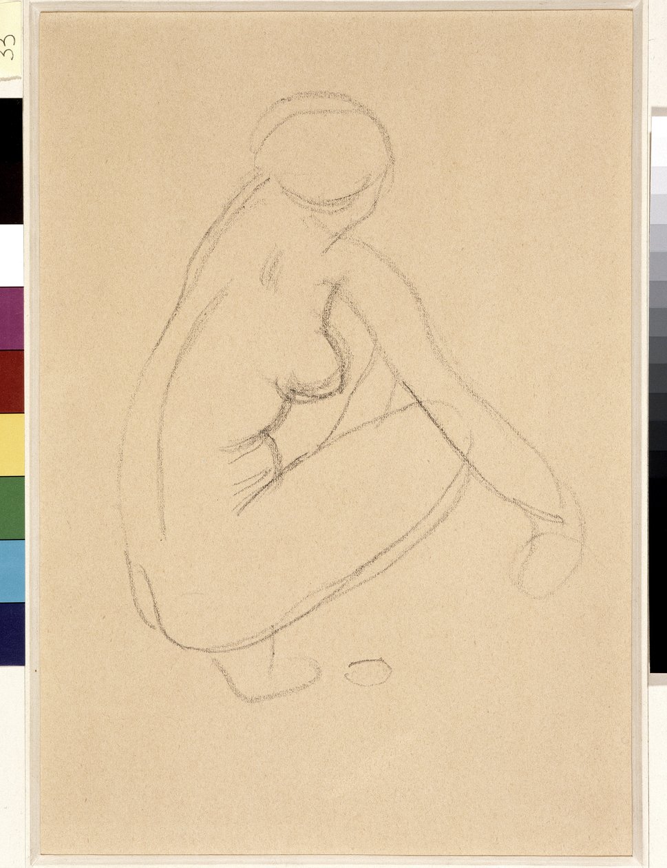 Alaston kyykky. Piirustus: Aristide Maillol (1861-1944). Lyijykynä paperille. Mitat: 32 x 23 cm. Musee Cantini, Marseille tekijältä Aristide Maillol
