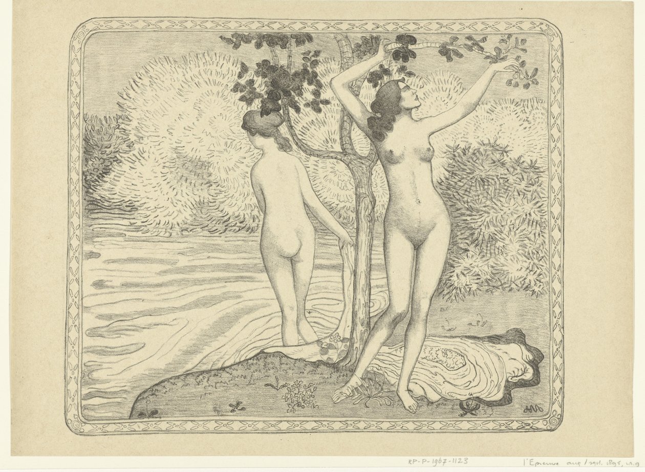 Twee badende vrouwen bij waterkant Zomer Kaksi alastomia uimareita puun alla veden äärellä Kesä The Trial (sarjan nimi) tekijältä Aristide Maillol