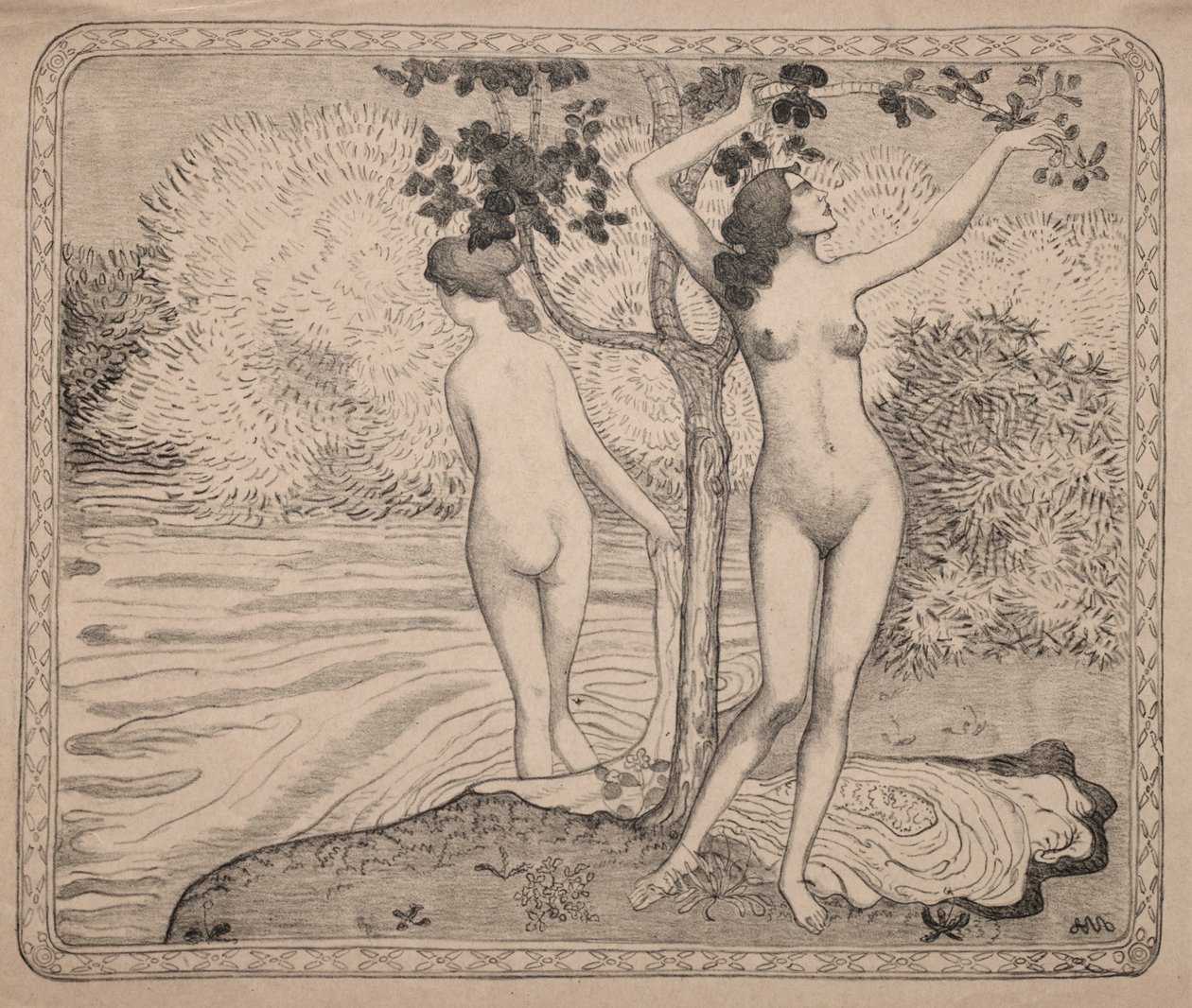 Kaksi uimaria puun alla veden ääressä tekijältä Aristide Maillol