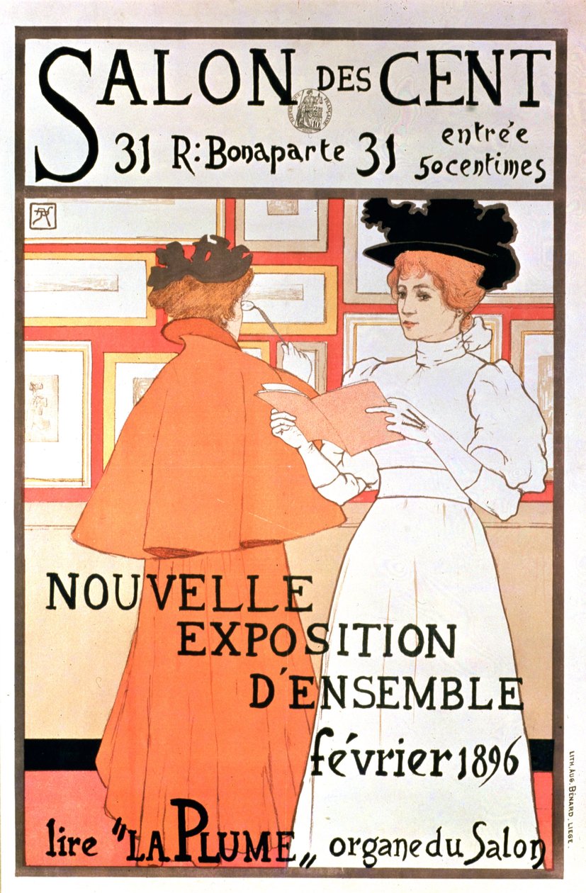 Juliste, joka mainostaa näyttelyä Salon des Centissä, 1896 tekijältä Armand Rassenfosse