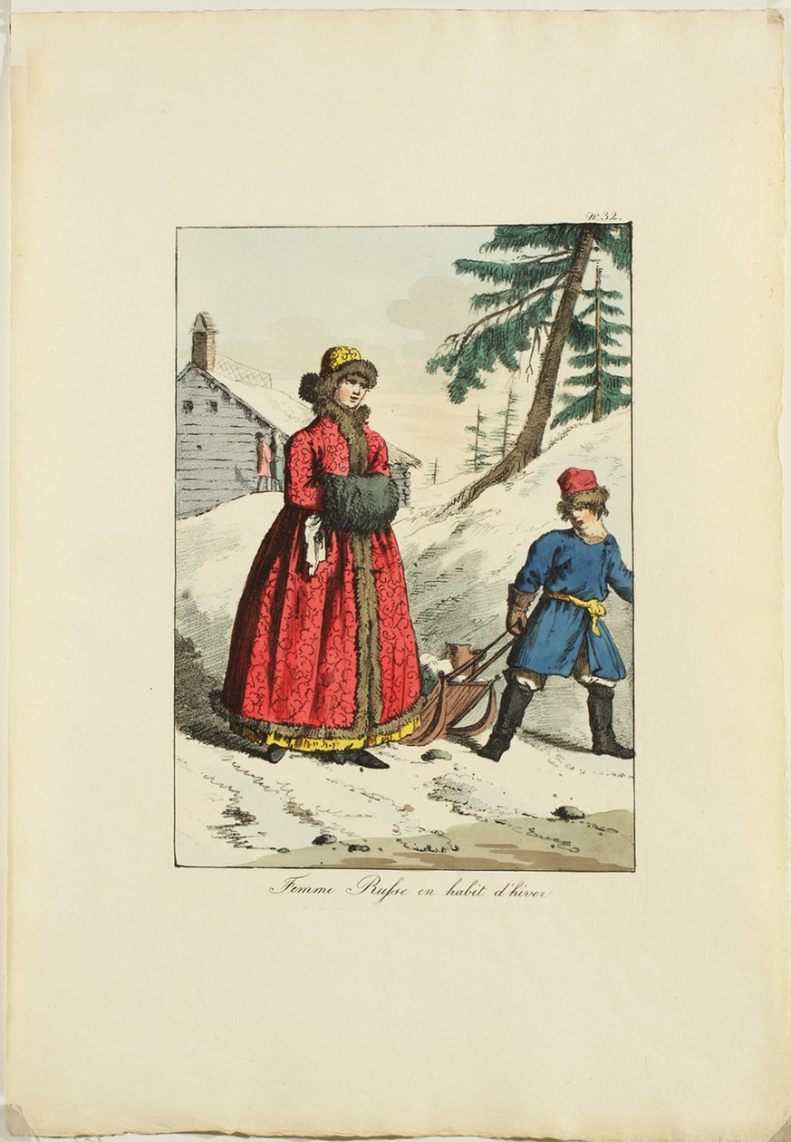 Venäjän talvivaatteita Moeurs et Costumes des Russesilta, 1817 tekijältä Armand Gustave Haubigant