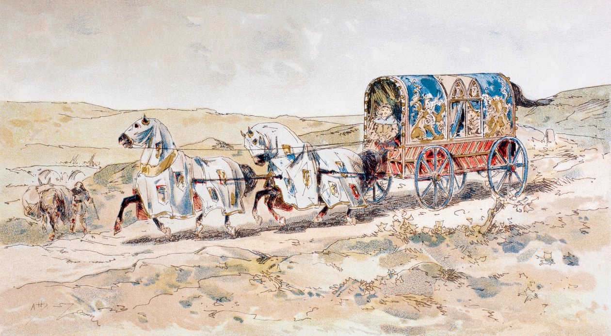 13. vuosisadan hevosvetoinen naisten vaunu, 1886 tekijältä Armand Jean Heins