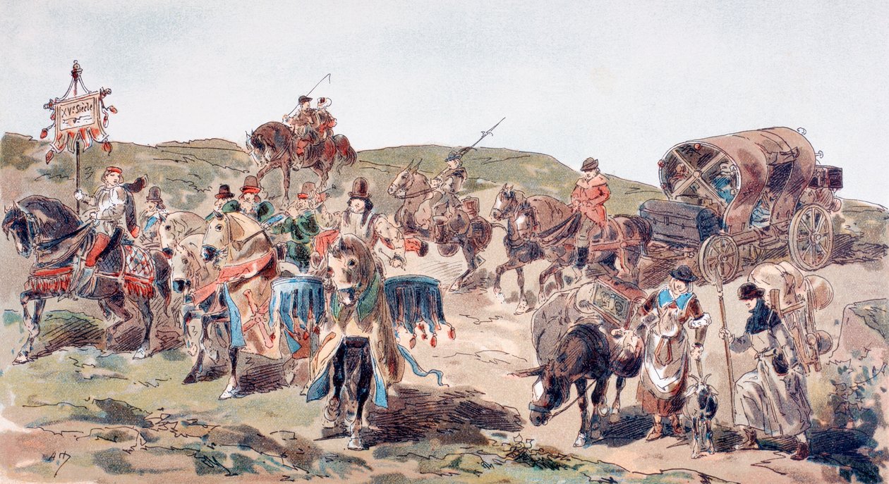 Saattajan kanssa matkustava vaunu 1400-luvulla, 1886 tekijältä Armand Jean Heins