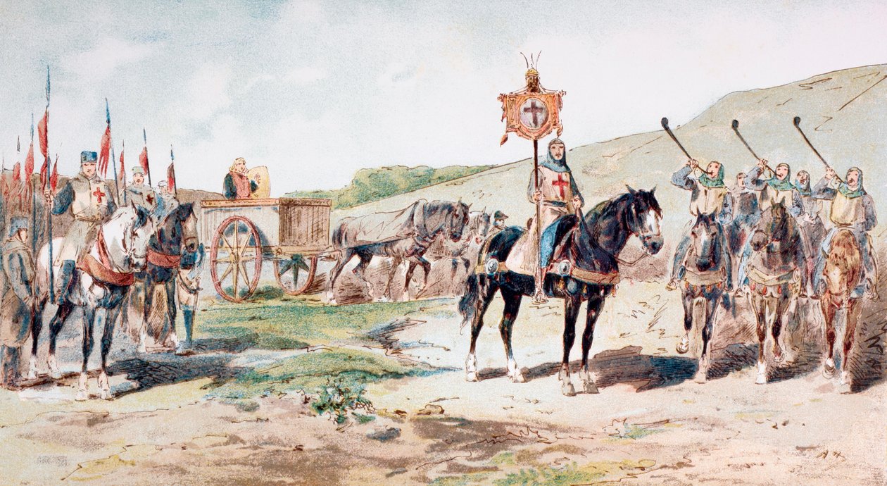 Ristiretkeläiset marssilla 1000-luvulla hevosvetoisella huoltovaunulla, 1886 tekijältä Armand Jean Heins