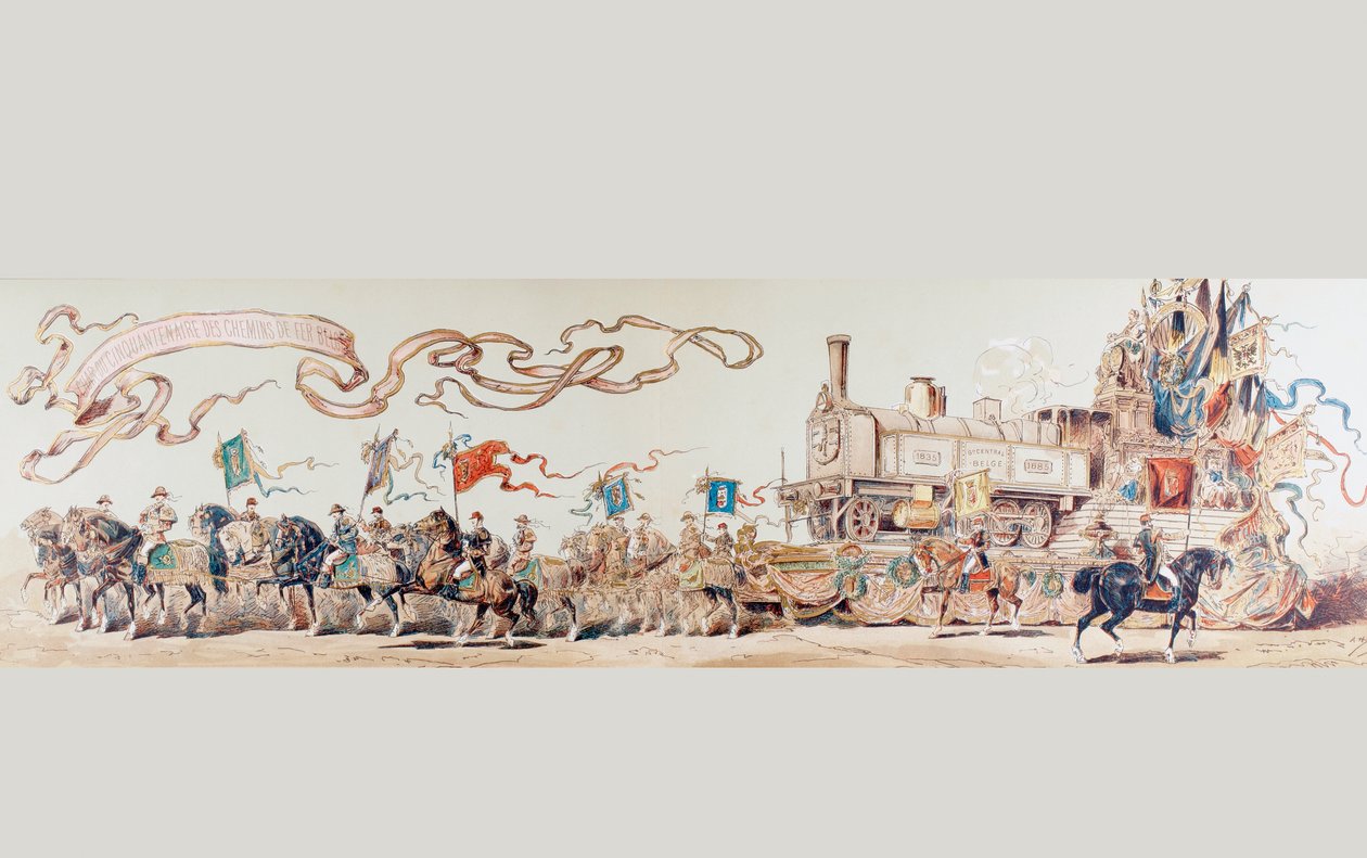 Kuva Belgian rautatiejärjestelmän 50-vuotisjuhlasta 1835-1885, 1886 tekijältä Armand Jean Heins