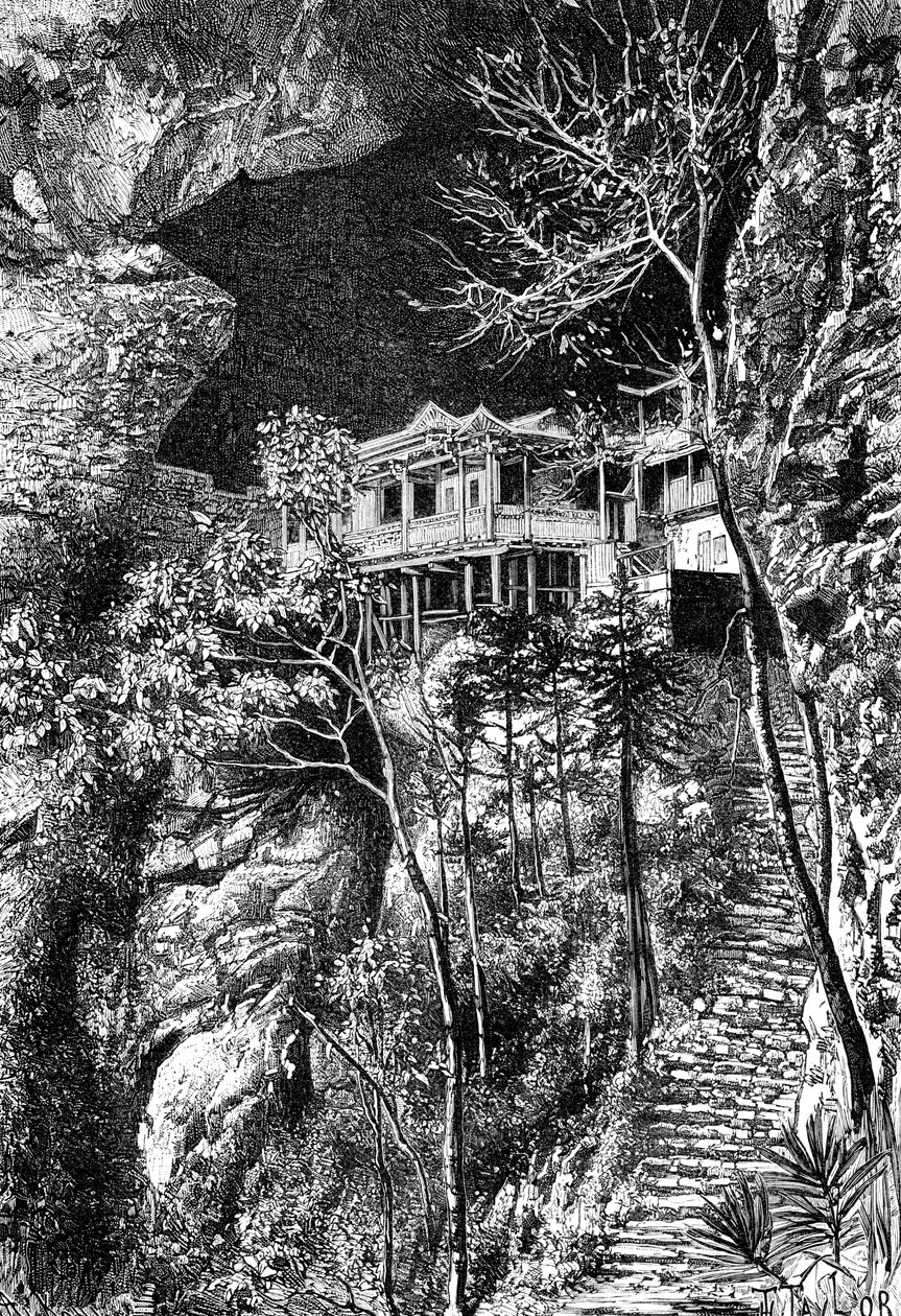 Buddhalainen luostari, Yuen-Fu Minilla, Fuchu-Fun eteläpuolella, c1890 tekijältä Armand Kohl