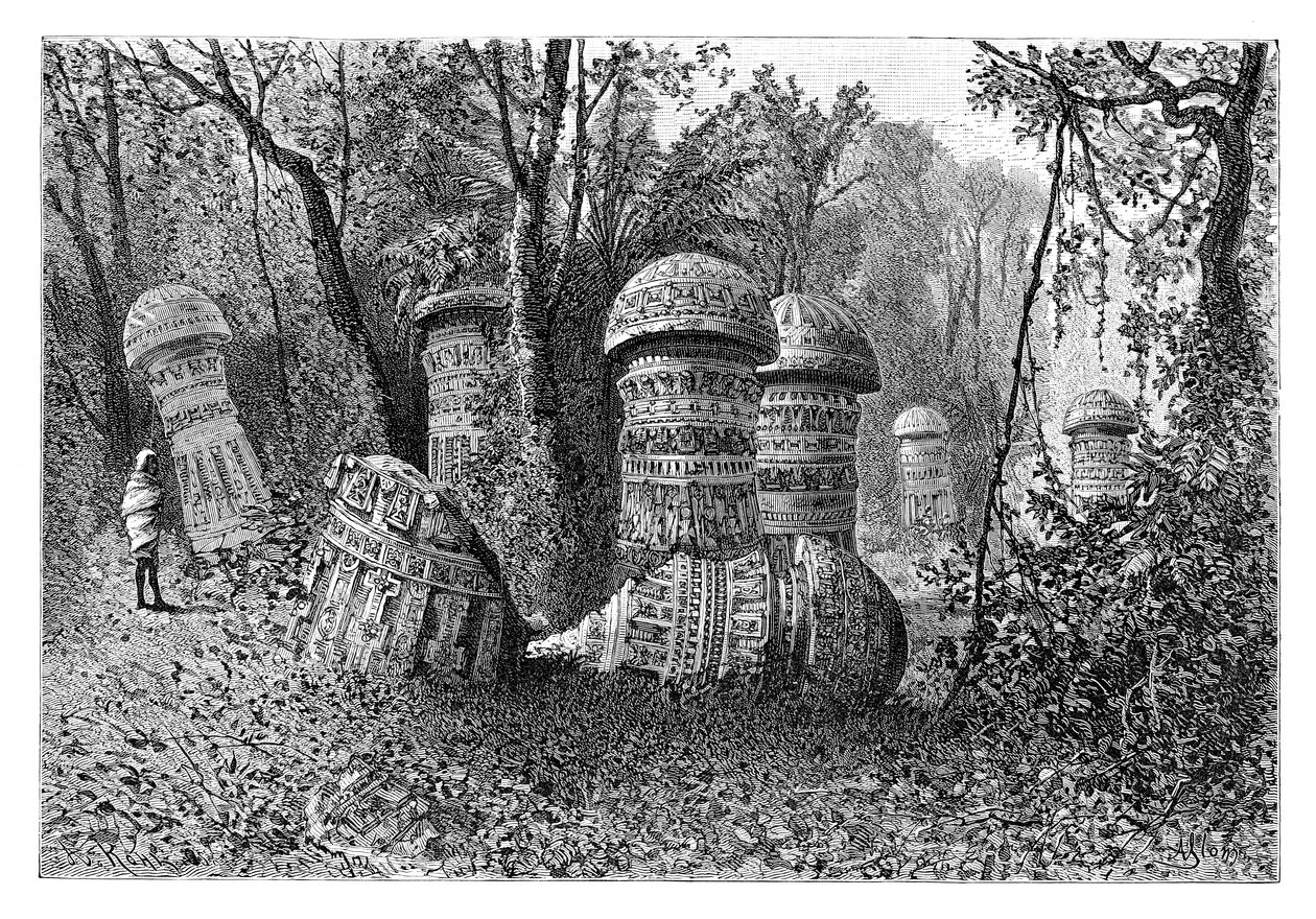 Ahomin temppelin rauniot, Dinajpur, Ylä-Assam, Intia, 1895. tekijältä Armand Kohl