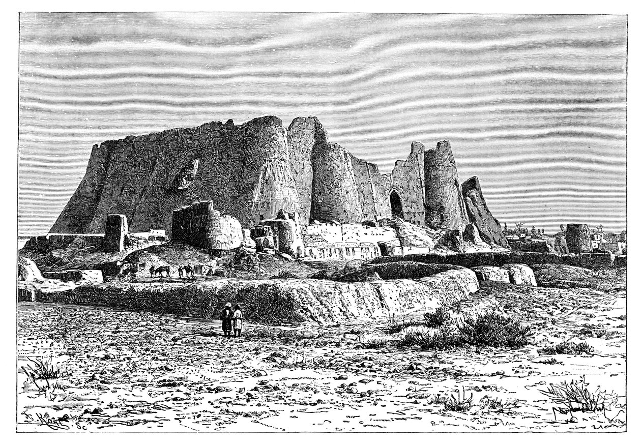 Veraminin raunioitunut linnoitus, Persia, Iran, 1895. tekijältä Armand Kohl