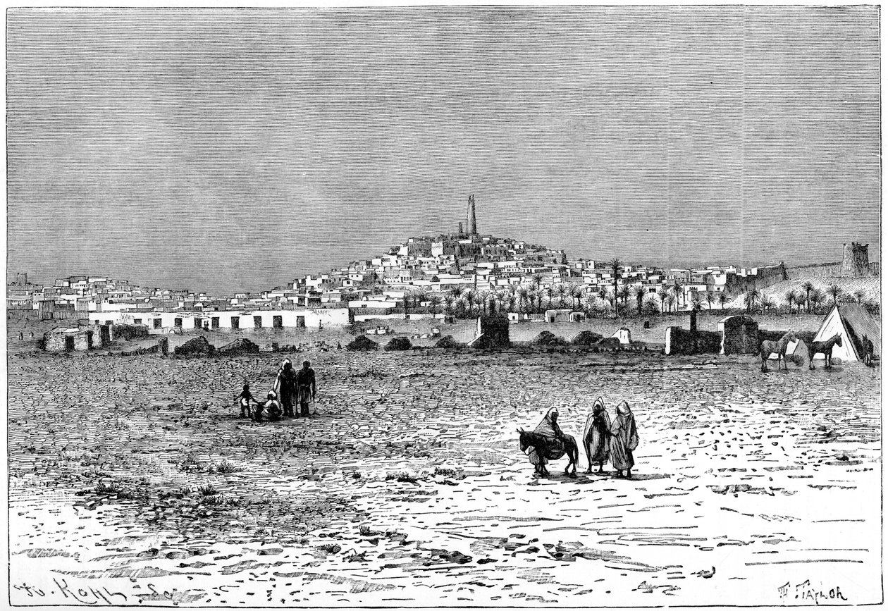 Näkymä Ghardaiaan, Algeriaan, vuodelta 1890 tekijältä Armand Kohl