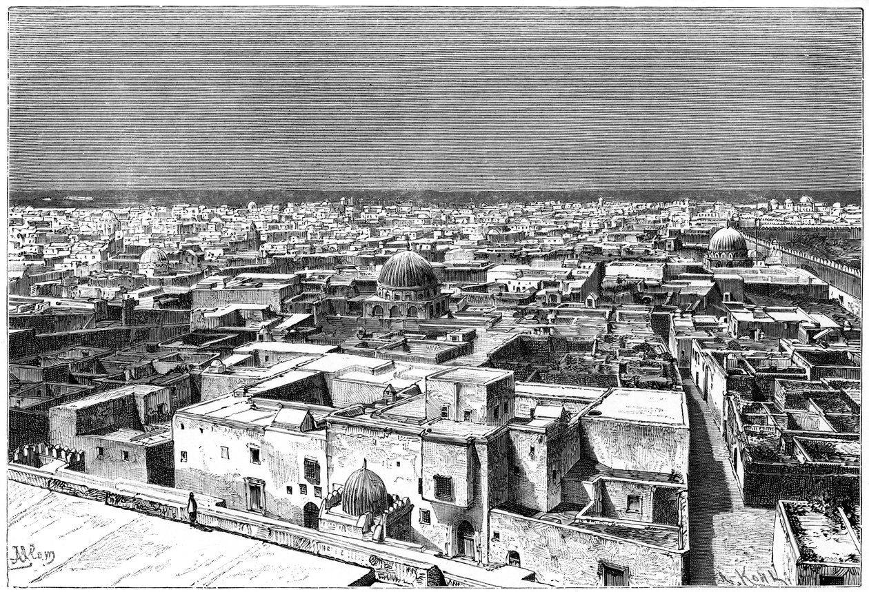 Näkymä Kairwanista, Tunisiasta, vuodelta 1890 tekijältä Armand Kohl