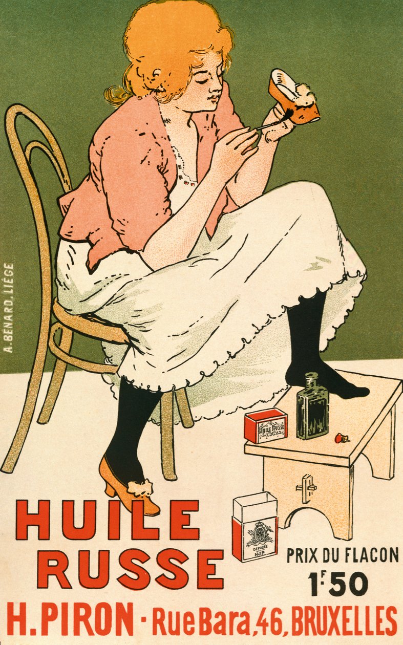 Huile Russe -kengänsuojaa mainostava juliste, 1896. tekijältä Armand Rassenfosse