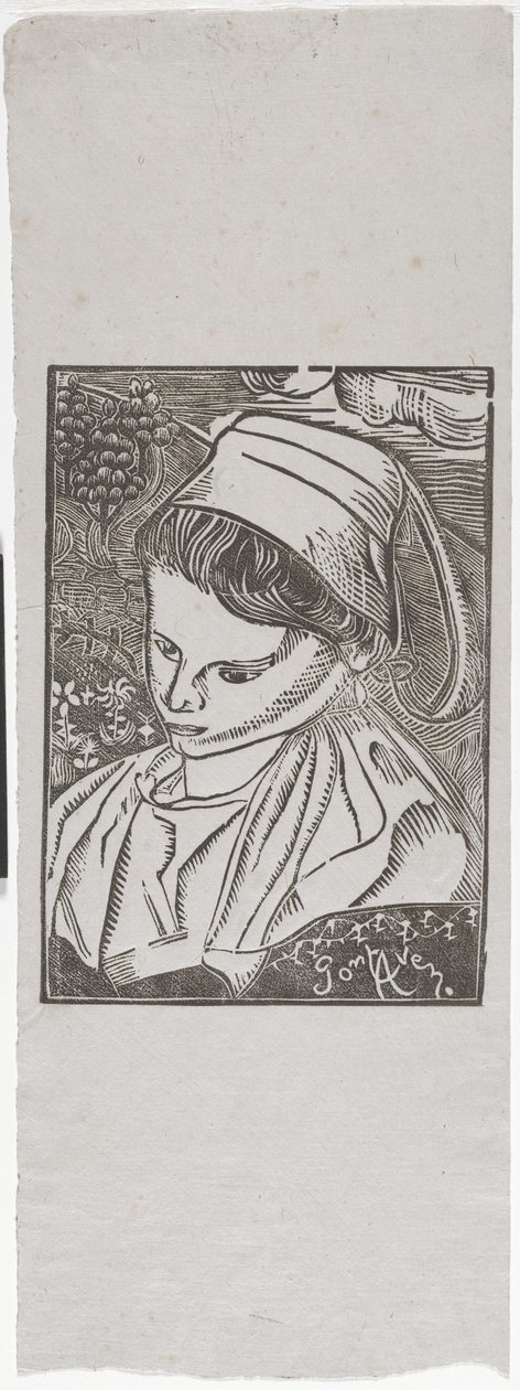 Bretonne de Pont-Aven (Bretonnainen Pont-Avenista) n. 1896 (puupainatus) tekijältä Armand Séguin